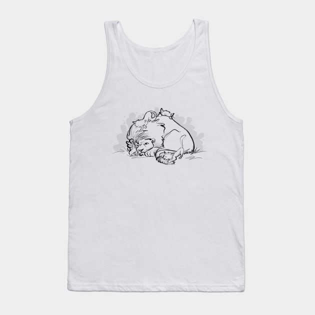 Napping lion with kittens Tank Top by Jason's Doodles